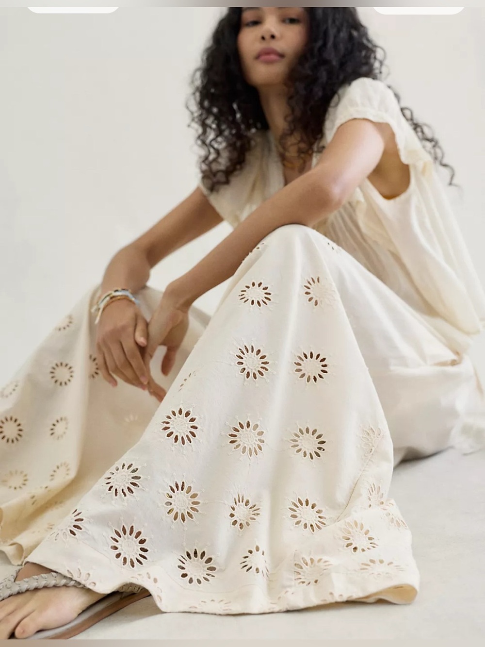 Free People Cream Eyelet Wide-Leg Pants - Picture 4 of 4